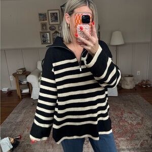 Striped Black and Cream Women's Sweater
